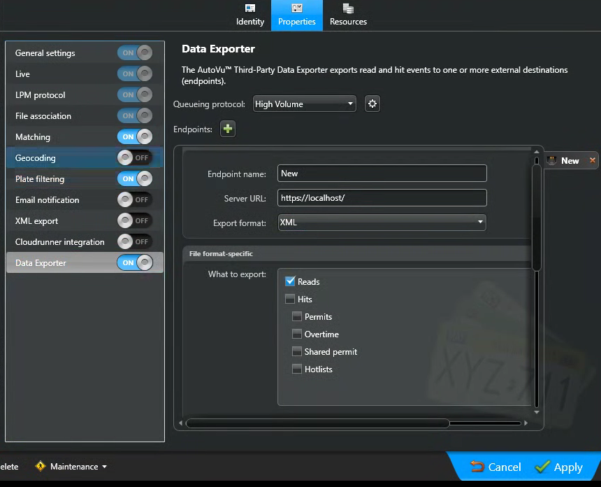 Configuración del Exportador de Datos en Genetec